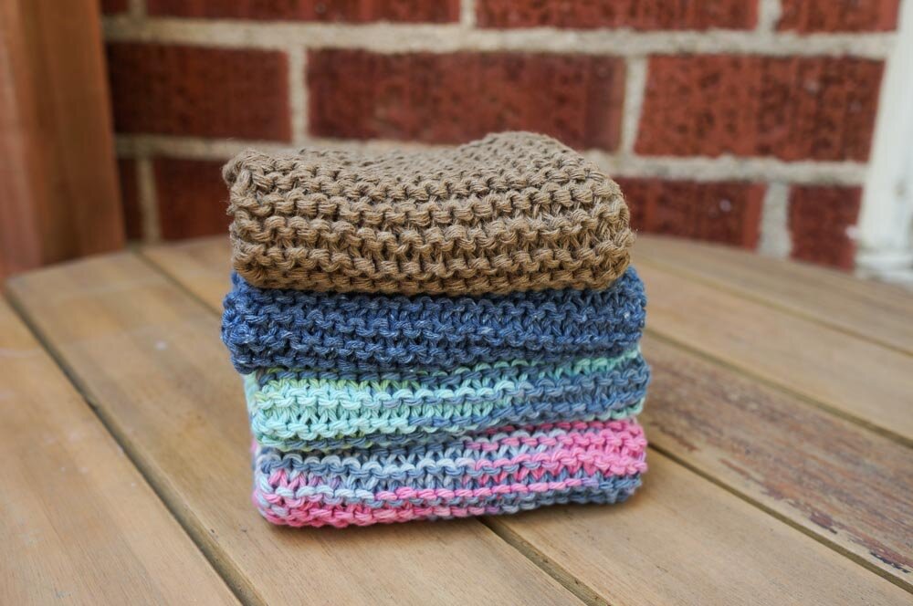 Hand Knit Wash Cloths: Bright Colors