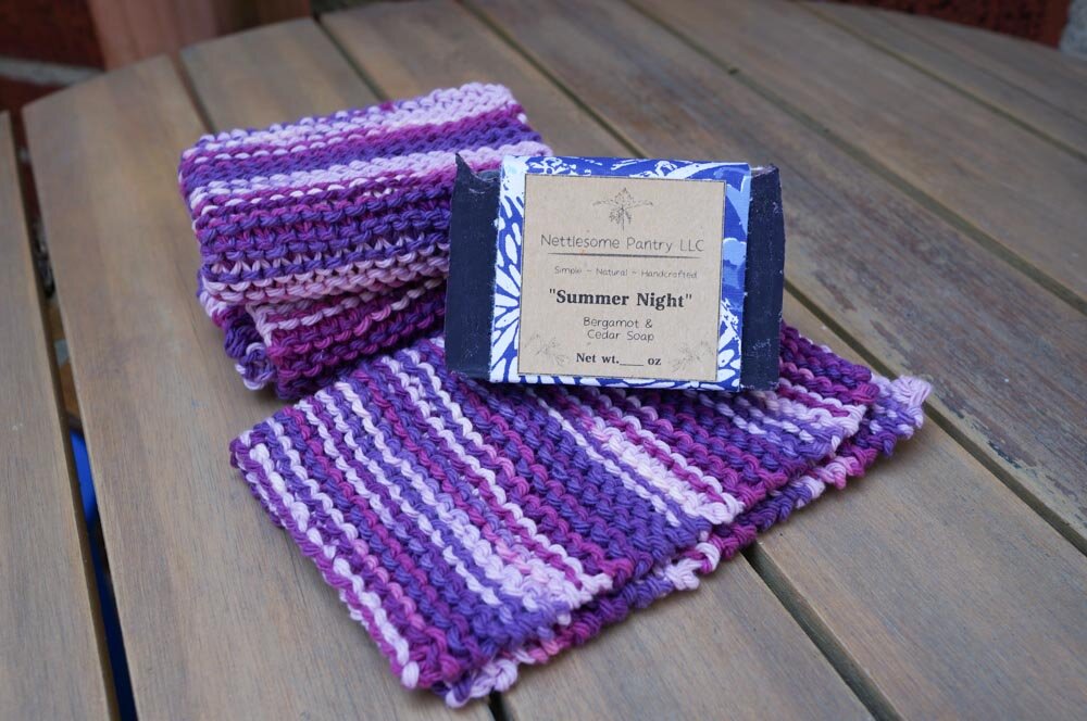 Hand Knit Wash Cloths: Bright Colors