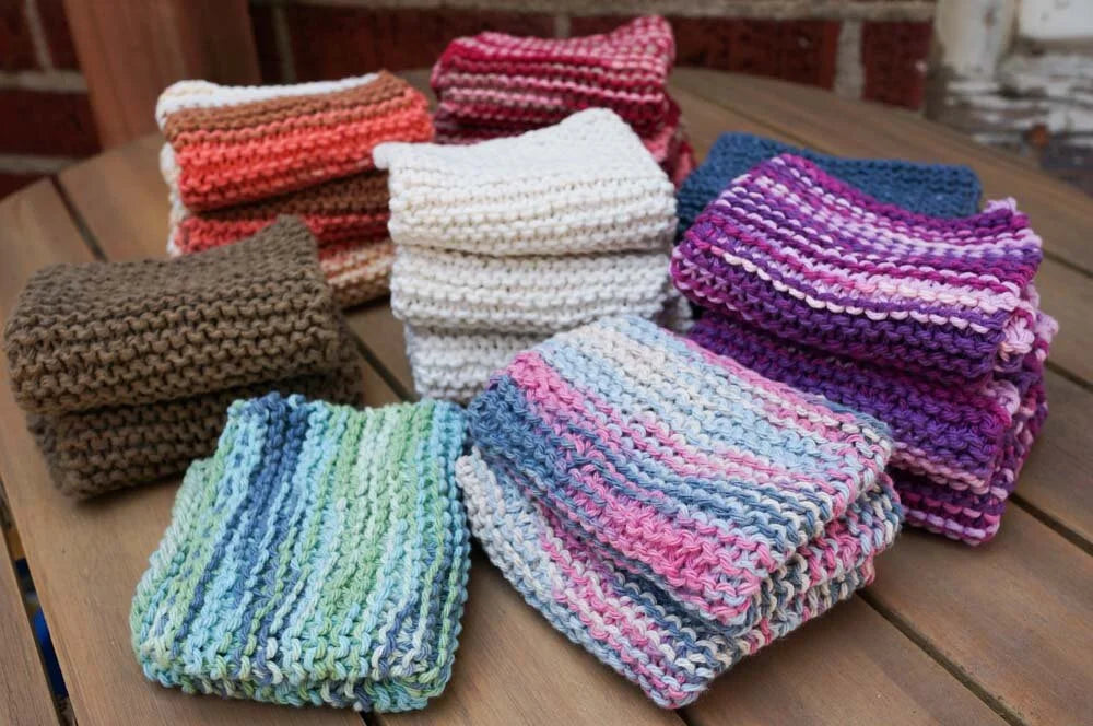 Hand Knit Wash Cloths: Bright Colors
