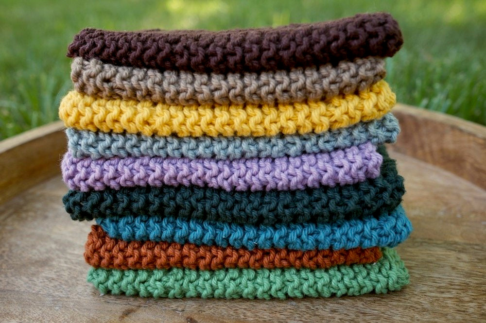 Hand Knit Wash Cloths: Earth Tones