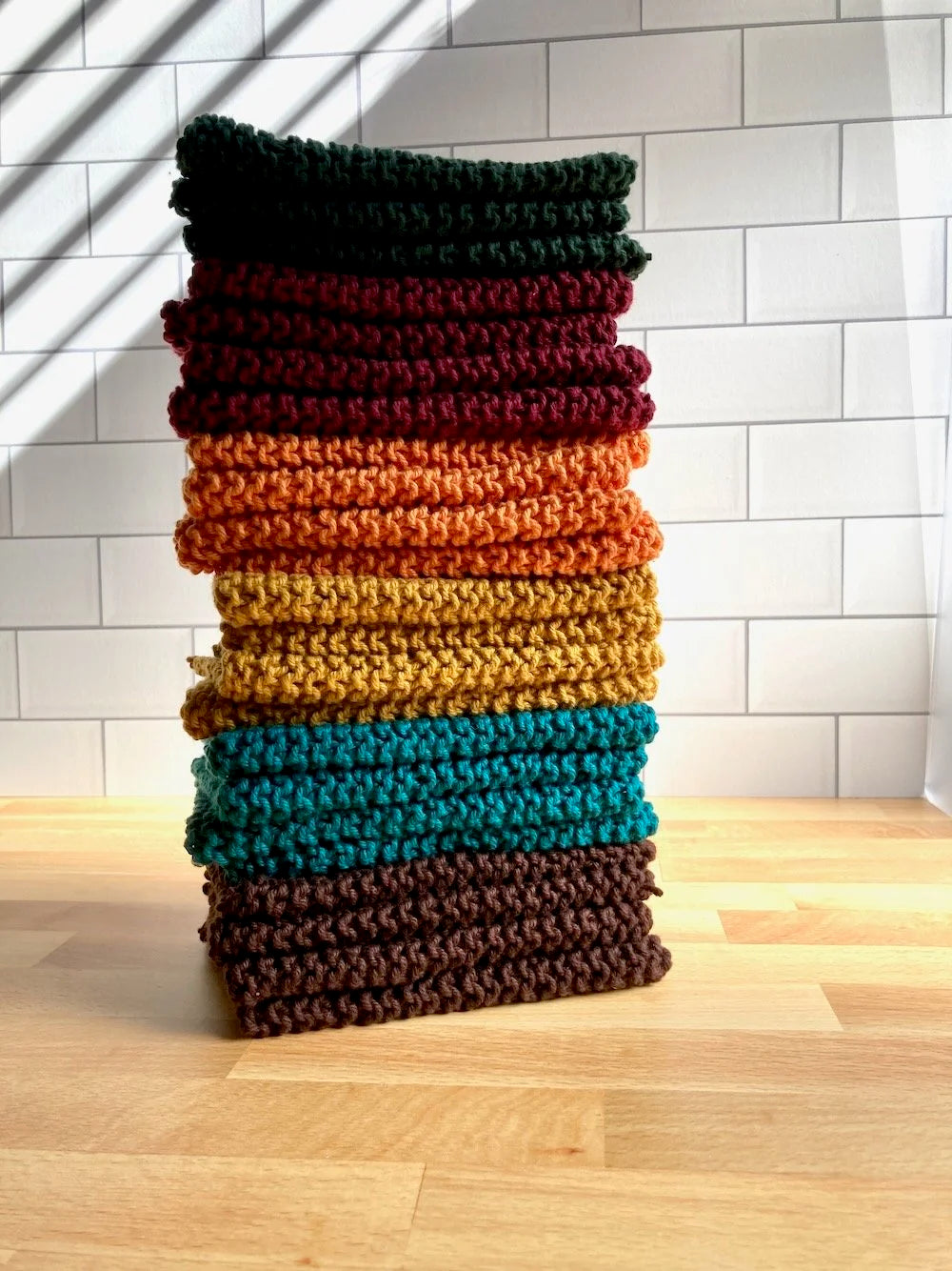 Hand Knit Wash Cloths: Fall Colors