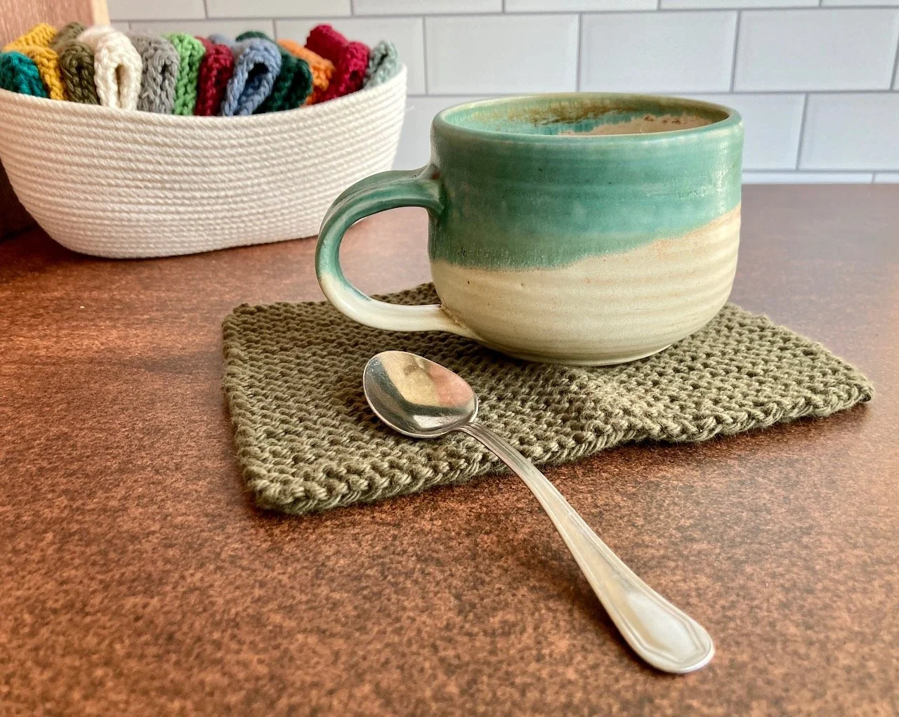 Hand Knit Wash Cloths: Earth Tones