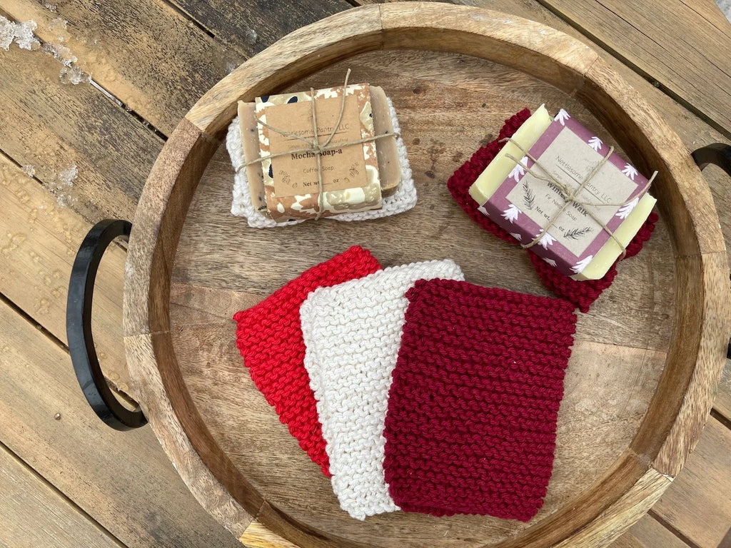 Hand Knit Wash Cloths: Bright Colors